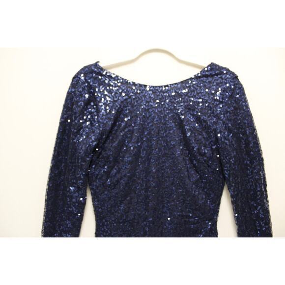 Club L Bodycon All Over Sequin Short Dress‎ Women 8 Open Cowl Back Side Zip Blue - Picture 10 of 16